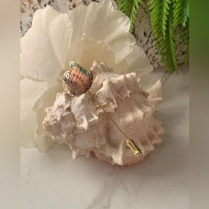 Vintage "Peacock" cloisonné Gold Tone Stick brooch.